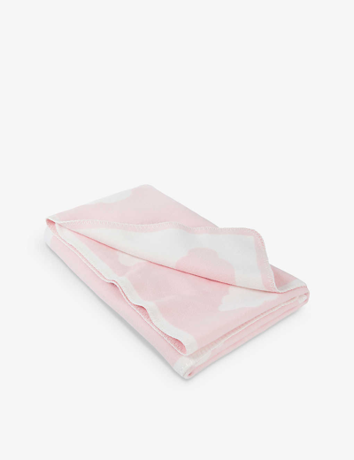 The Little White Company Pink Cloud-motif Reversible Cotton Blanket 75cm X 100cm