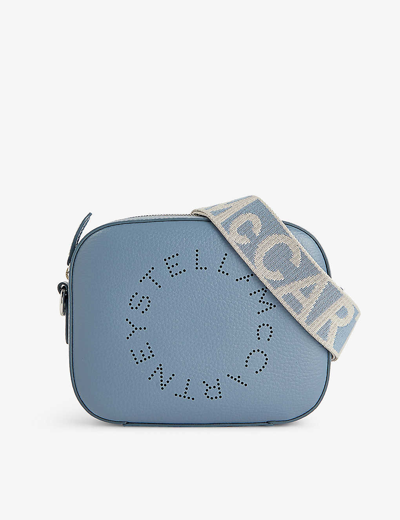 Stella Mccartney Womens Blue Grey Logo-pattern Faux-leather Cross-body Bag