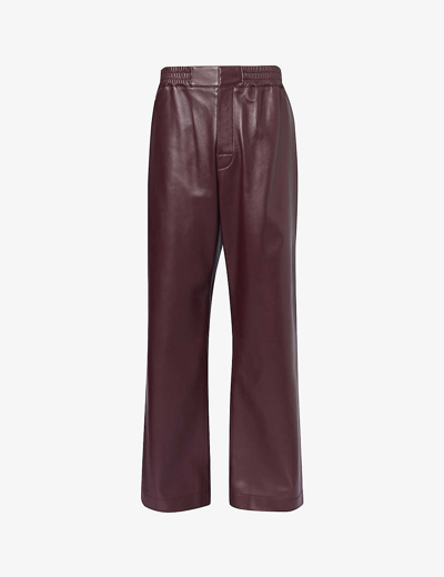 Bottega Veneta Mens Oxblood Elasticated-waistband Slip-pocket Wide-leg Relaxed-fit Leather Trousers