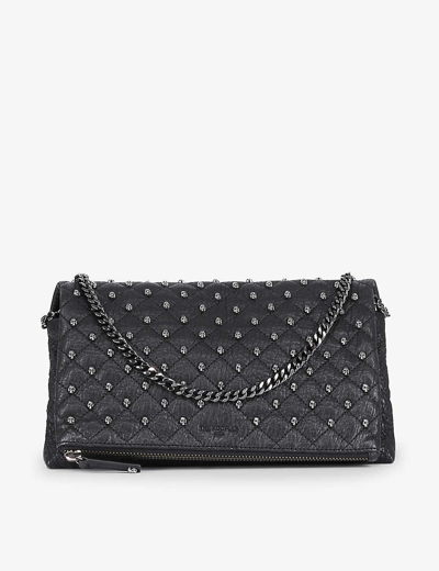 The Kooples Womens Black Skull-embellished Quilted Leather Clutch Bag