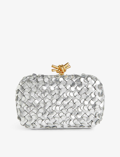 Bottega Veneta Knot Leather Clutch In Silver