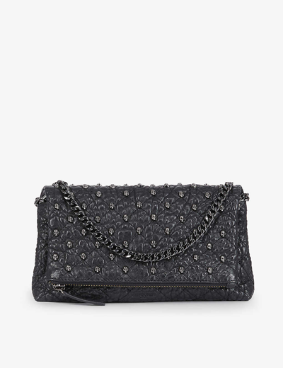 The Kooples Womens Black Skull-embellished Quilted Small Leather Clutch Bag