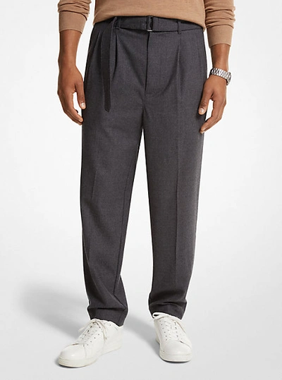 Michael Kors Stretch Wool Flannel Belted Trousers In Grey