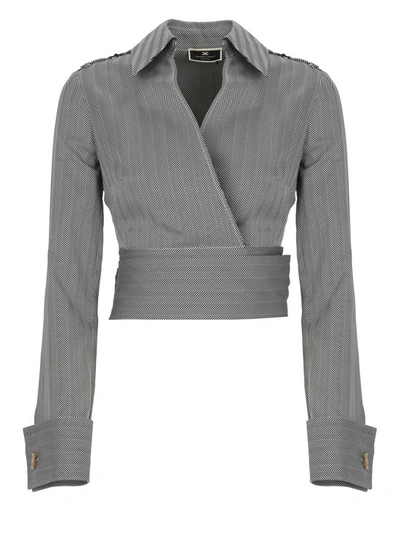 Elisabetta Franchi Maxi Bow Shirt In Grey