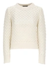 Fabiana Filippi White Crewneck Sweater With Ribbed Trim In Tricot Wool Blend Woman In Neutrals