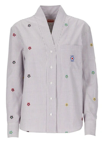 Kenzo Striped Target-logo Poplin Shirt In White