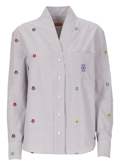 Kenzo Striped Target-logo Poplin Shirt In Multicolor