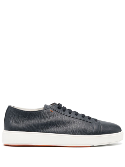Santoni Blue Tumbled Leather Sneakers In Grey
