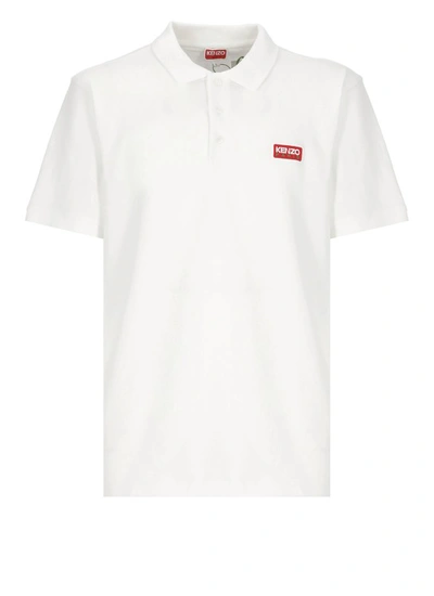 Kenzo Logo-patch Cotton Polo Shirt In White