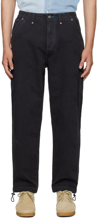 Evisu Black Seagull Cargo Trousers In Charcoal