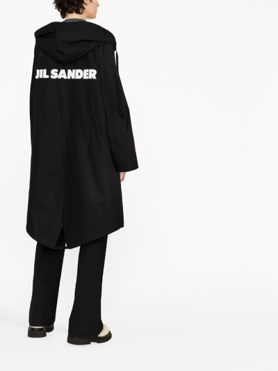 Jil Sander Logo Print Drawstring Coat In Grey