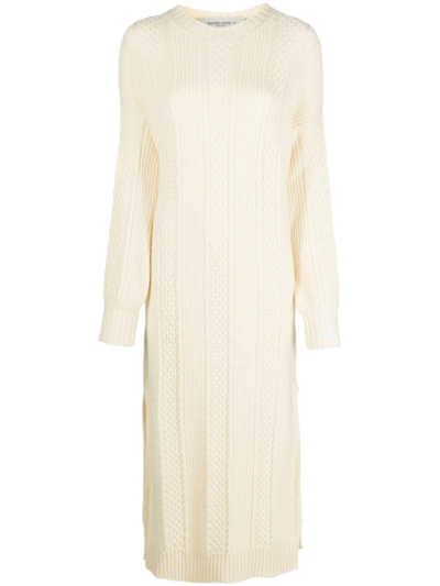 Golden Goose Crewneck Cable-knit Maxi Sweater Dress In Lambs Wool Sassfrass