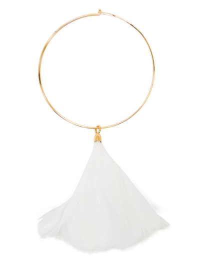 Jil Sander Feather Detail Hoop Necklace In White