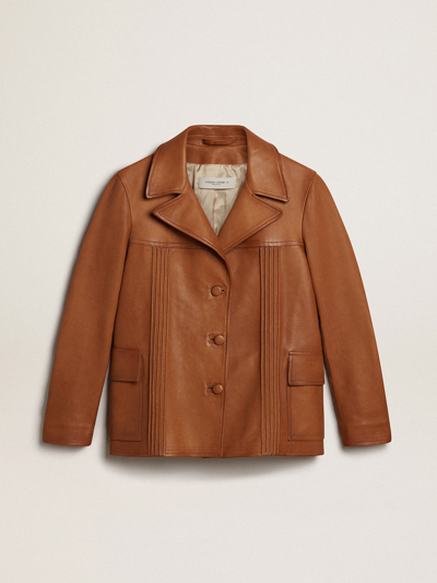 Golden Goose Leather Boyfriend Fit Jacket In Brown
