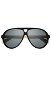 Chloé Jasper Aviator In Shiny Solid Trilayer Black  Blue  & Ivor