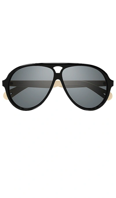 Chloé Jasper Aviator In Shiny Solid Trilayer Black  Blue  & Ivor