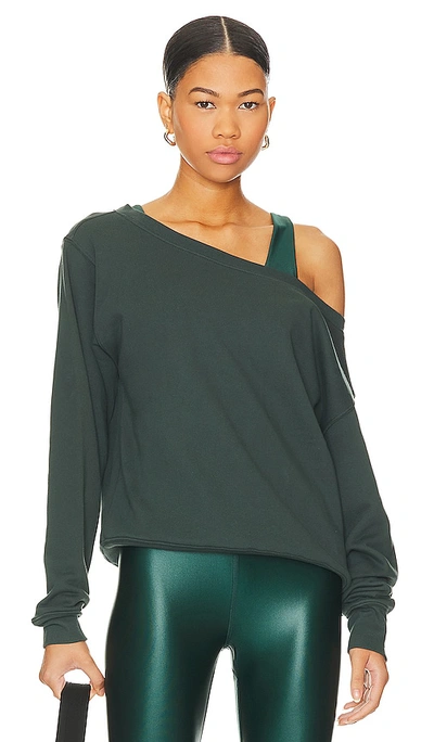 Spiritual Gangster Vida Off Shoulder Sweatshirt In Deep Forest