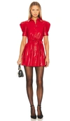 Alice And Olivia Lurlene Vegan Leather Mini Shirtdress In Bright Ruby