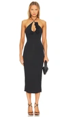 Bardot Erika Rosette Cutout Halter Cocktail Midi Dress In Black