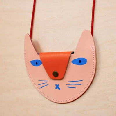 Ark Colour Design Cat Pocket Purse In Pink/ Orange