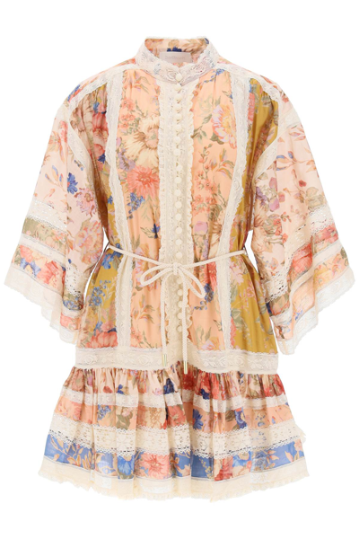 Zimmermann August Lace Trimmed Cotton Mini Dress In Multicolor