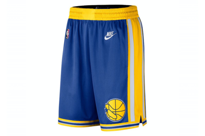 Pre-owned Nike Nba Golden State Warriors Swingman Dri-fit Shorts Rush Blue/cyber Yellow/white