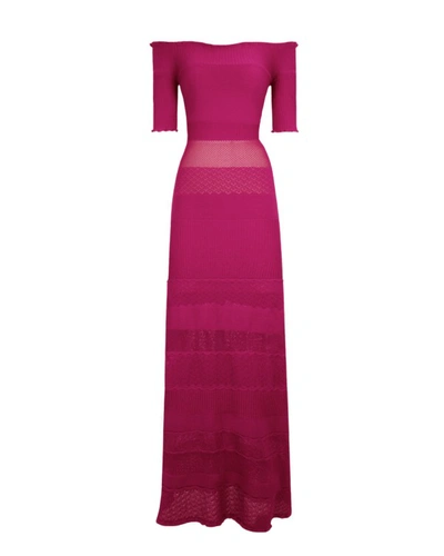 Gemy Maalouf Straight Knit Fuchsia Dress - Long Dresses In Pink