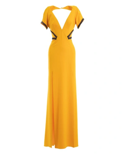 Gemy Maalouf V-neckline Straight Cut Dress - Long Dresses In Orange