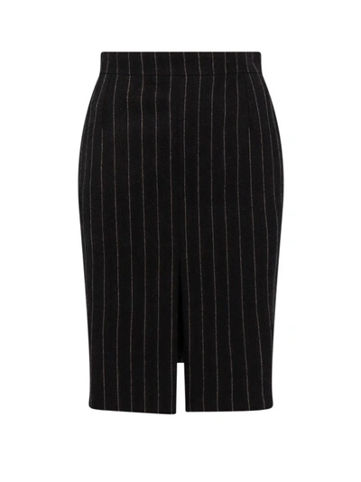 Saint Laurent Pinstripe Wool Midi Skirt In Black