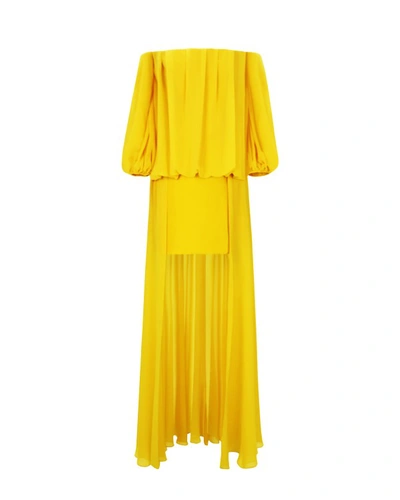 Gemy Maalouf Chiffon Off Shoulder Dress In Gold