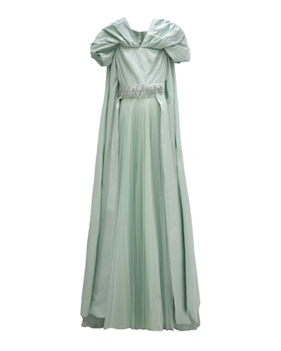 Gemy Maalouf Puffed Shoulders Dress With Belt - Long Dresses In Grey