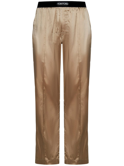 Tom Ford Logo Waist Pajama Bottoms In Beige