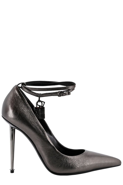 Tom Ford Padlock Ankle Strap Pumps In Grey