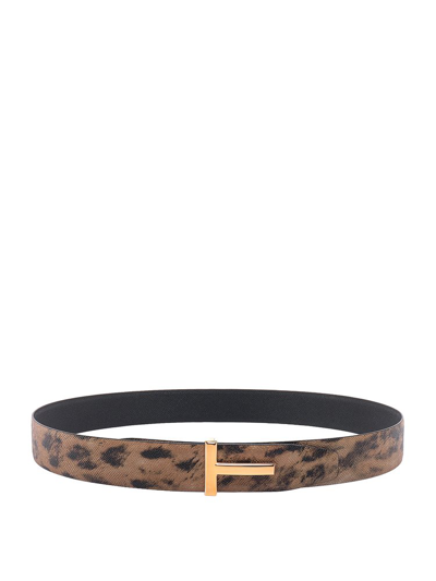 Tom Ford T Logo Leopard Print Buckle Belt In Multi