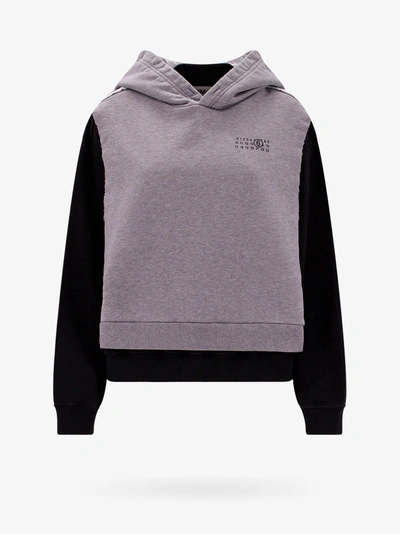 Mm6 Maison Margiela Two-tone Layered Cotton Hoodie In Grey