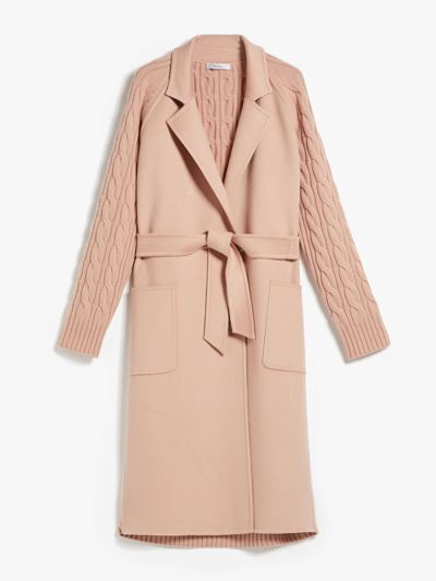 Max Mara Hello Cable-knit Sleeve Wool And Cashmere-blend Coat In Pink