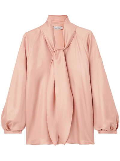 Max Mara Albenga Scarf-neck Silk Top In Pink