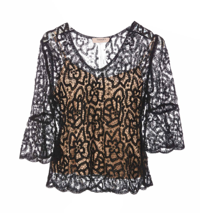 Twinset Guipure-lace Semi-sheer Blouse In Black