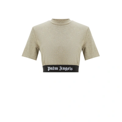 Palm Angels Cropped Gold-colored T-shirt In Beige