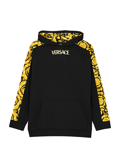 Versace Kids Logo-print Hooded Cotton Sweatshirt (8-14 Years) In Black