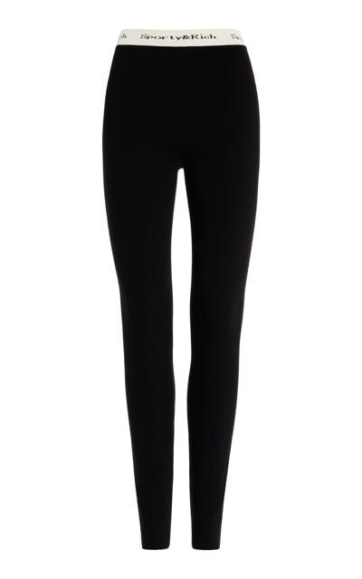 Sporty And Rich Ribbed-knit Leggings In Black