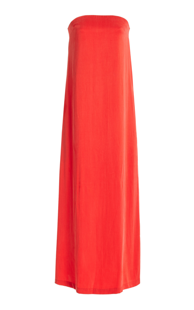 Third Form Voyage Strapless Satin Maxi Dress In Red