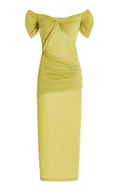 Third Form Wind Through Off-the-shoulder Midi Dress In Green