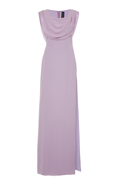 Del Core Draped Silk Gown In Purple