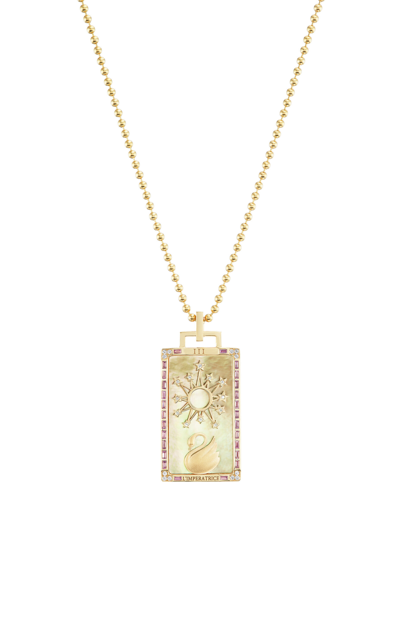 Sorellina L'imperatrice Piccola 18k Yellow Gold Mother-of-pearl Tarot Card Necklace In Multi