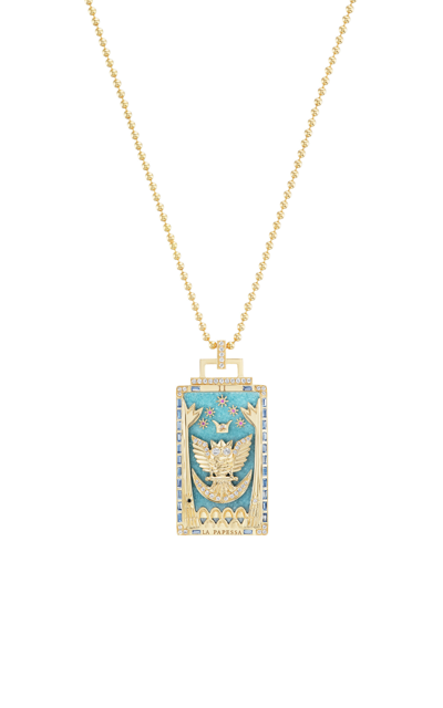 Sorellina La Papessa 18k Yellow Gold Angelite Tarot Card Necklace In Blue