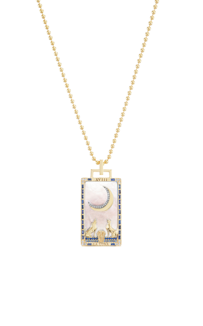 Sorellina La Luna Piccola 18k Yellow Gold Mother-of-pearl Tarot Card Necklace In Multi