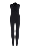 Maygel Coronel Matuna Floral-appliquéd Strapless Jumpsuit In Black
