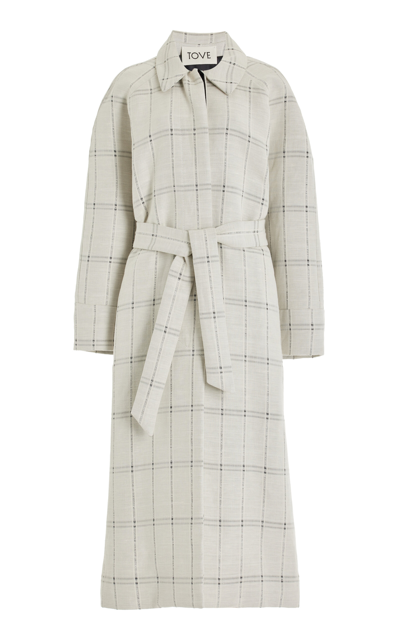 Tove Kemi Checked Linen-blend Coat In Ivory