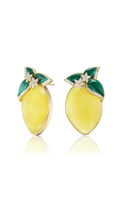 Sorellina Limoncello 18k Yellow Gold Opal; Malachite Earrings